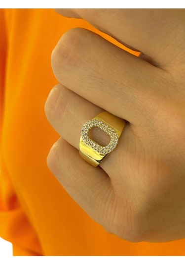 Magümüş 14 Ayar Altın O Harfli Üst Kalite Trend Harf Yüzük