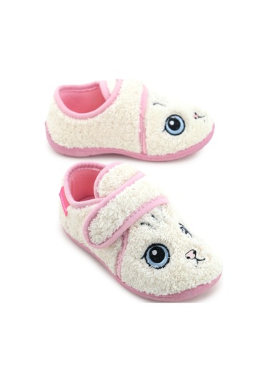 Gezer Kız Çocuk Kışlık Tek Cırt Cırtlı Ayarlanabilir Rahat Taban Ev, Bahçe, Okul, Kreş Panduf Ayakka Beyaz