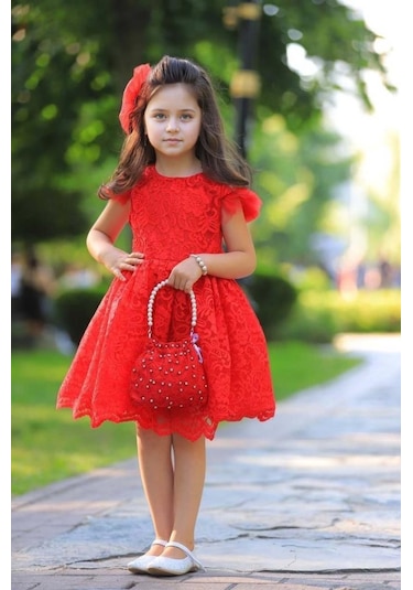 Riccotarz Kız Çocuk Üzeri Boydan Dantel Güpür İşlemeli Şeffaf Tüllü Sıfır Kol Kırmızı Elbise Kırmızı Riccotarz Kız Çocuk Üzeri Boydan Dantel Güpür İşlemeli Şeffaf Tüllü Sıfır Kol Kırmızı Elbise Kırmızı