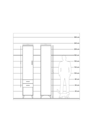 Hyperion Dolap 2 Raflı 2 Çekmeceli Tek Askılı 44x44x221 Antrasit-çam Antrasit