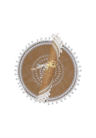 Ulzyvf Yuvarlak Top Seti Servis Örtüleri Masa Kahverengi&beyaz Jüt Dokuma Boho Beyaz Amerikan 4'lü, Tq Kahverengi - beyaz