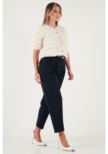 Lela Regular Fit Yüksek Bel Düz Paça Kemerli Bayan Pantolon 68350938 Lacivert