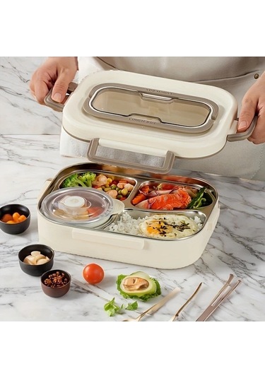 Pazly Paslanmaz Çelik Kahverengi İki Kareli Bento Set, İzolasyonlu Sızdırmaz, Mikrodalga Uygun, Çatal Kaşık Hediyeli Altın, Guangdong, Çin İmalatı Altın