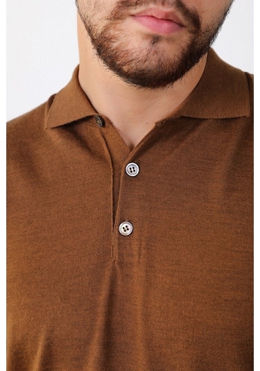 Ferraro Taba Polo Yaka Superfine Erkek Triko Kazak Taba