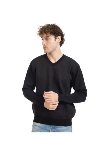 Erkek Orta Yaş Ve Üzeri Sıkı Dokuma Triko Örgü Akrilik Kışlık Baba V Yaka Kazak 2060-siyah Siyah