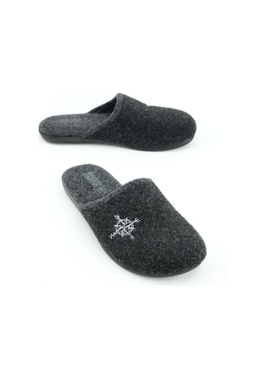 Gezer 15339 Kışlık Erkek Keçe Çıkarılabilir Taban Misafir Ev Bahçe Terlik Siyah