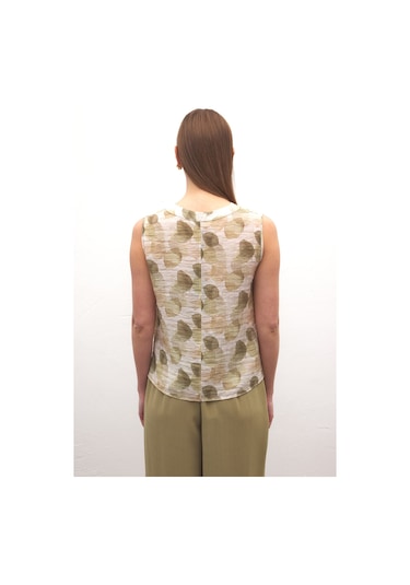 Sateen Kolsuz V Yaka Bluz - Haki-137193 haki