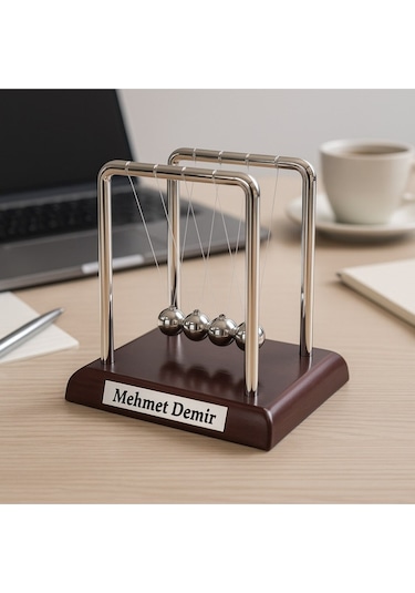 İsim Yazılı Kişiye Özel Newton Sarkaçı Metal Denge Topu Masaüstü Ofis Şık Dekoratif Hediye Küçük Boy