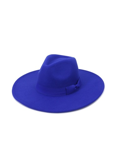 Koyu Mavi Projektör Unisex Moda Geniş Yün Kemer Düz Üst Fedora Şapka Parti Kilise Şapkaları Kap Koyu Mavi