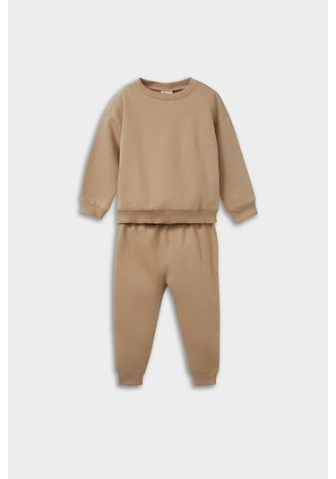 Defacto Erkek Bebek 2li Takım Basic Düz Sweatshirt Eşofman Altı E8430a525aubg109 Bej