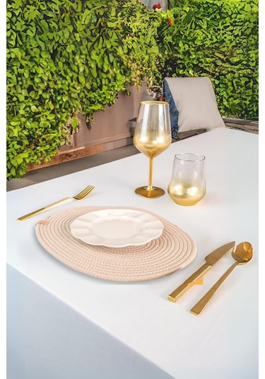 Vos Versa Amerikan Servis Tekli Supla Lux Sunum Tabak Altlığ - Oval Bej Vvhm0037-394 - Bej