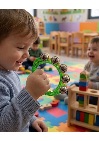 Temel Plastik Ritim El Zili 10 Zilli Yeşil 10 Cm