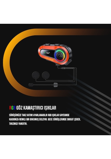 Leeways Q08 2x 1000m Telsiz Mesafeli Özellikli 2 Kişi Bağlantılı Bluetooth Kask Kulaklık Ekranlı Fenerli Interkom