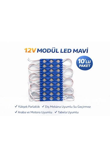 12v Mavi Modül Led Renk 10'lu Paket 10 Adet