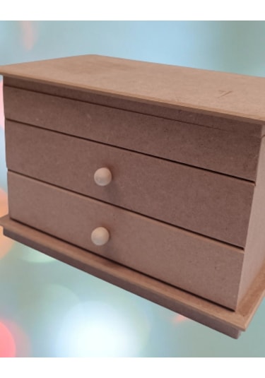 Hobi Dekoratif Model Makyaj Kutusu 2 Çekmece Ahşap Mdf Ham El Yapımı