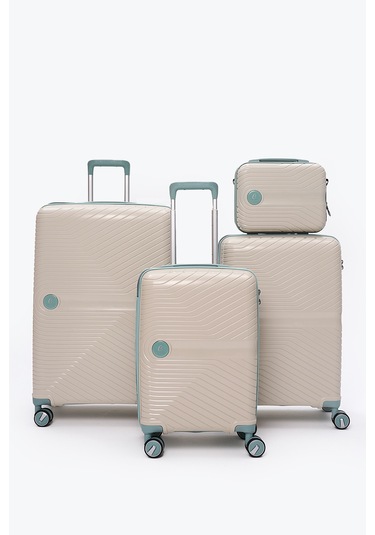 4 Lü Valiz Seti Elatae Exclusive Pro Polipropilen Kırılmaz Büyük - Orta - Kabin Boy Ve Makyaj Bej - Mavi 5239