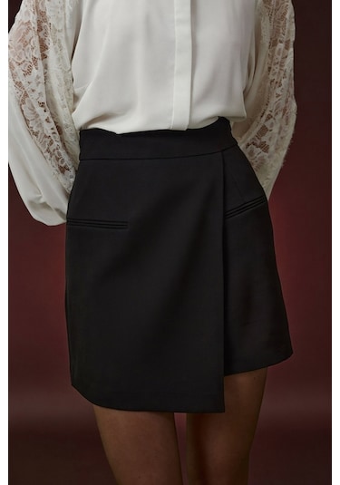 Sateen Talia Şort Etek - Siyah-137063 Siyah