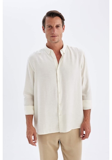 DeFacto Relax Fit Polo Yaka Poplin Modal Basic Düz Uzun Kollu Gömlek C4131AX24SMER102