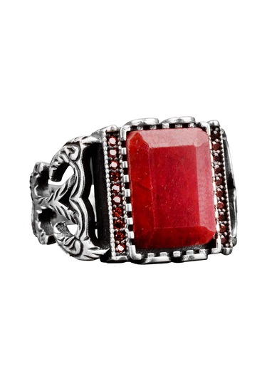 925 Ayar Gümüş Erkek Yüzük Doğal Yakut Taşı - Şık Kırmızı Taş Yüzük Gümüş