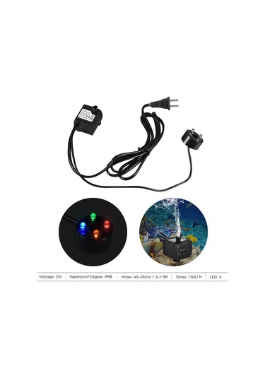 Symbee 110v Amerikan Standart 4 Led Işıklı Akvaryum Su Pompası - 2w, 0.45m Yükseklik, 150l/saat Debi