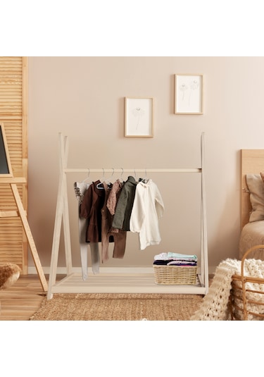 Montessori Ahşap Açık Giysi Dolabı Çocuk Elbise Askılığı Ahşap