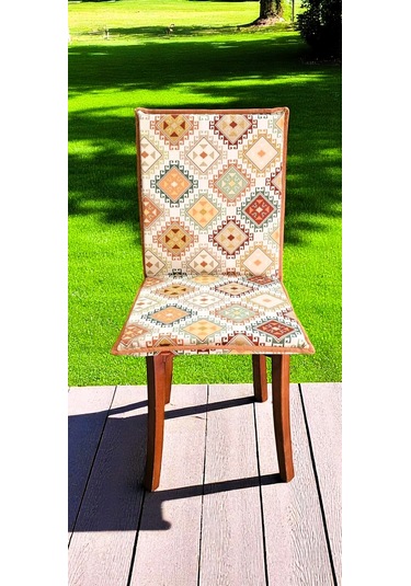 Kilim Desenli Arkalıklı Fermuarlı Sandalye Minderi Çok Renkli