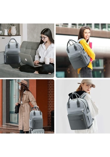 Createtech Yystore Usb Sırt Çantası Şık Moda Gri Büyük Bayan Çantası Gri