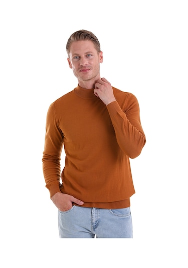 Hatemoğlu Regular Fit Düz Yarım Balıkçı Yaka Erkek Triko Kazak Camel