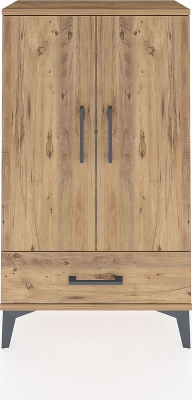 Arges Komodin 3 Raflı Tek Çekmeceli 2 Kapaklı 60x30x106 Çam-çam Çam