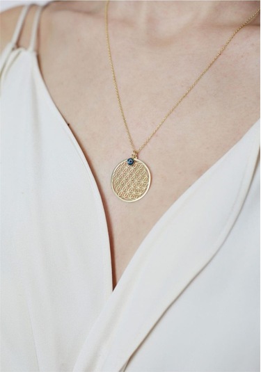 Minamis Silver 925 Ayar Gümüş Gold Renk Yaşam Çiçeği Kadın Gümüş Kolye-2265