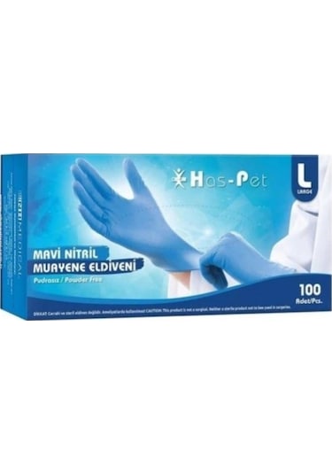Nitril Eldiven, Mavi, Pudrasız, L Beden, 1p 100 Adet