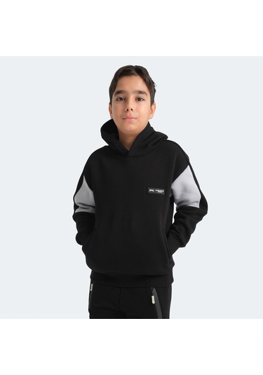 Slazenger LAYNE Çocuk Kapüşonlu Cepli Siyah / Gri Sweatshirt