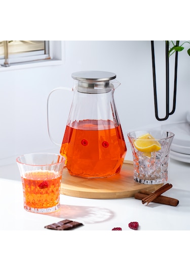 Porsima 200-103 Borosilikat Cam Sürahi Metal Kapaklı Sürahi 1400