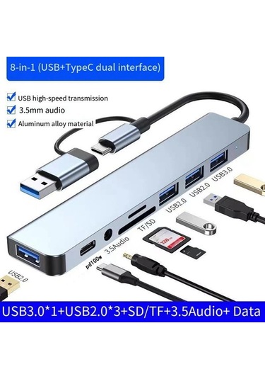 Venturemart Usb Bağlantı Istasyonu, Sekizi Bir Hubda, Pd100w, Sd/tf, Audio3.5,4 Usb Çoklu Bağlantı N