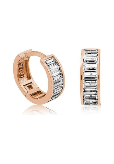 Aya Diamond Gümüş Rose Baget Taşlı Halka Küpe Rose