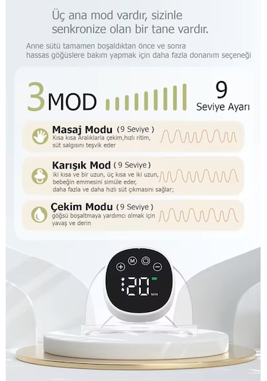 Babyhope MY-376 Göğüs Pompası Şarjlı Giyilebilir Elektrikli Sessiz ve Elleri Serbest Kullanım