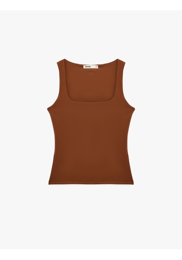 Koton Slim Fit Yuvarlak Yaka Kolsuz Top Kahverengi 6sak10291ek Kahve