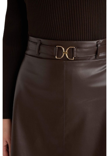 Defacto A Kesim Normal Bel Suni Deri Mini Etek G1895ax25aubn45 Kahve