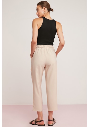Ethıquet Berta Kadın Bengalin Kumaşlı Beli Kordonlu Boru Paça Jogger Bej Pantolon