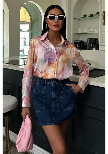 Batik Desenli Saten Gömlek 3409 Multi