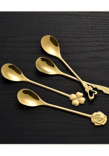Morponi 6'lı Golden Bloom Serisi 6'lı Çay Kaşığı Kalp Model Altın