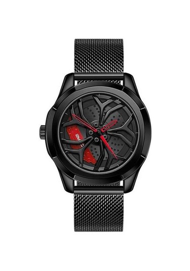 Novahub Sanda 1065 3d Kuvars Saat, Kadran Dönmeyen, Siyah Kırmızı Kemer, Erkekler İçin Örgü Stili Çok Renkli