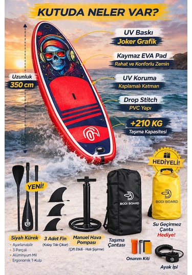 Paddle Board Sup Bodi Power Head Şişme Stand 350x84x15cm Full Set