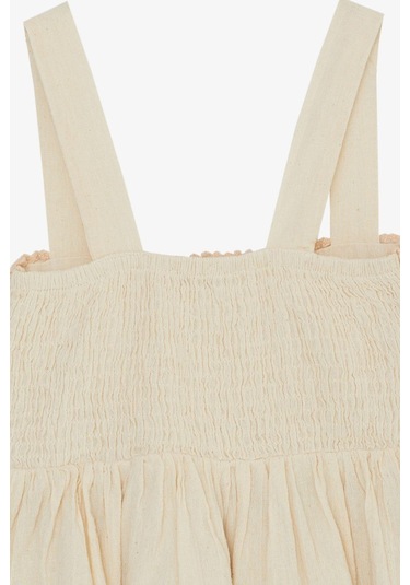 Escabel Kız Çocuk Elbise Triko Motifli Askılı 5-9 Yaş, Krem-krem Krem