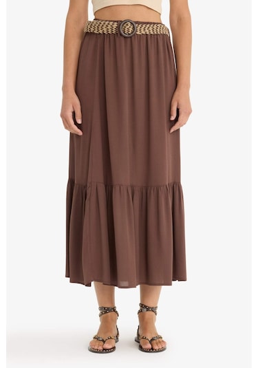 Defacto A Kesim Krinkıl Viskon Etek F9647ax25aubn320 Kahve