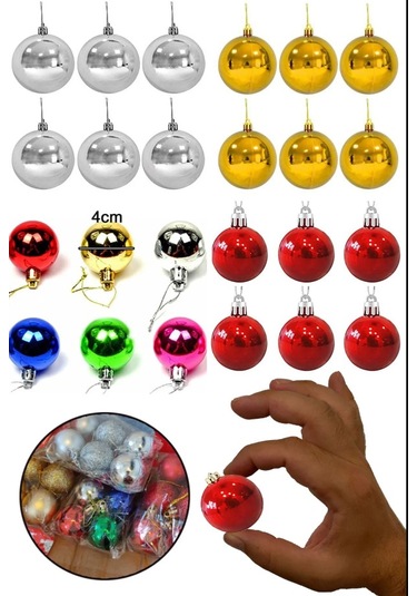 24lü 4cm Yılbaşı Ağacı Süsleme Topları Cici Top Süs Seti