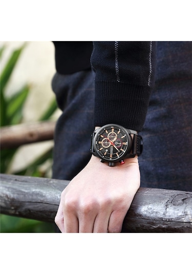 Curren M8291 Kronograf Deri Erkek Kol Saati Rose Kahve