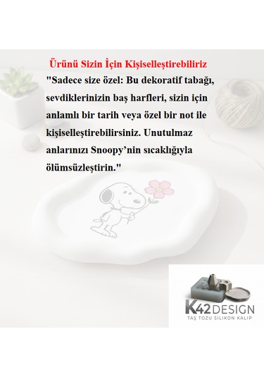 K42design Snoopy "sevgi Çiçeği" El Yapımı Dekoratif Sunum Ve Takı Tabağı 1