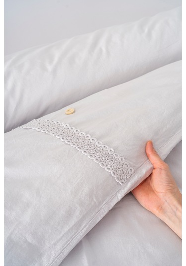 Grace Taş Güpürlü Çift Kişilik %100 Pamuklu Nevresim Seti - 6 Parça Çeyiz Seti Taş