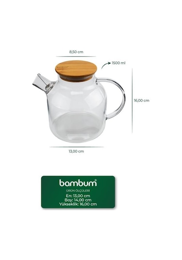 Bambum Taric - Cam Demlik 1500ml Şeffaf